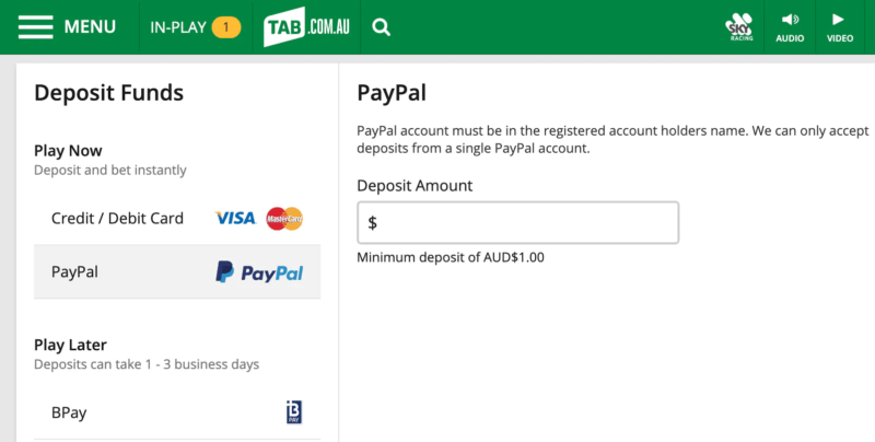 TAB allows Paypal Deposits
